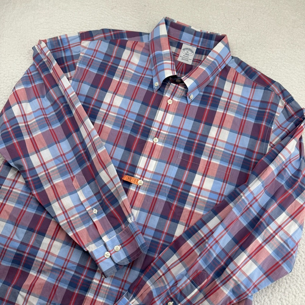 Brooks Brothers Regent Shirt Mens XL Blue Red Plaid Long Sleeve Button Down